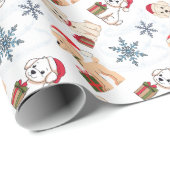 Schattigee puppies met cadeaus met kerst petten cadeaupapier (Rol Hoek)