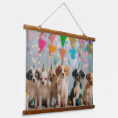 Schattigee Puppies Verjaardagsfeest Celebration De Hangend Wandkleed (Gebogen)