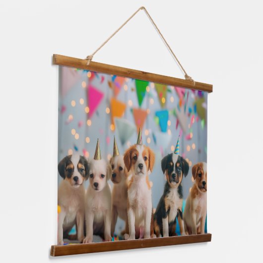 Schattigee Puppies Verjaardagsfeest Celebration De Hangend Wandkleed (Gebogen)