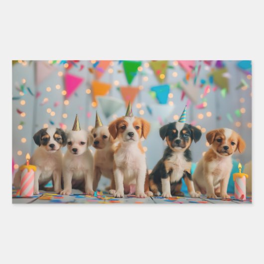 Schattigee Puppies Verjaardagsfeest Celebration De Rechthoekige Sticker (Voorkant)