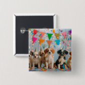 Schattigee Puppies Verjaardagsfeest Celebration De Vierkante Button 5,1 Cm (Voorkant /achterkant)