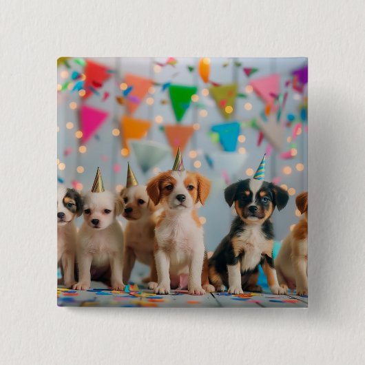 Schattigee Puppies Verjaardagsfeest Celebration De Vierkante Button 5,1 Cm (Voorkant)