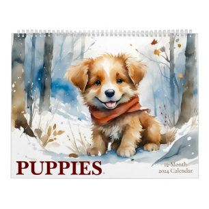Schattigee Puppies Waterverf Art 12-Maand 2024 Kal Kalender