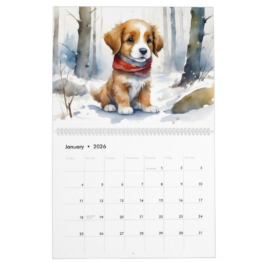 Schattigee Puppies Waterverf Art 12-Maand 2024 Kal Kalender (Jan 2026)