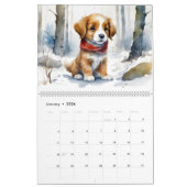 Schattigee Puppies Waterverf Art 12-Maand 2025 Kal Kalender (Jan 2026)