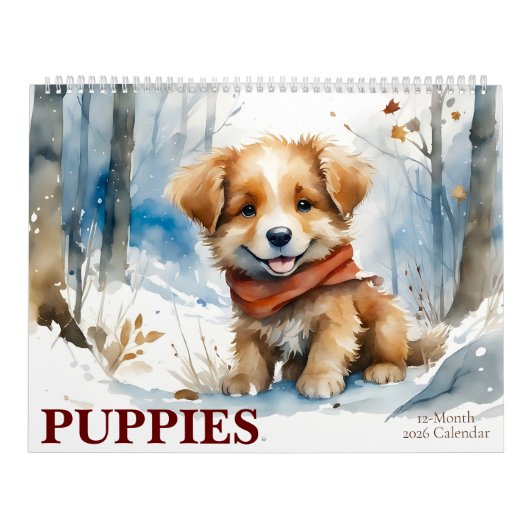 Schattigee Puppies Waterverf Art 12-Maand 2026 Kal Kalender (Hoes)