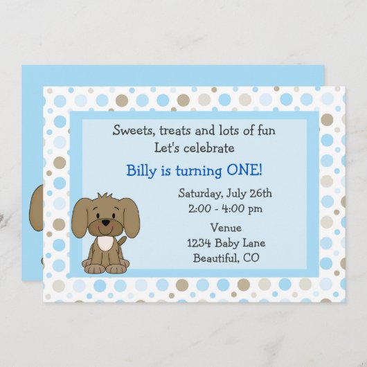 Schattigee puppy 1e verjaardag uitnodiging voor jo (Voorkant / Achterkant)