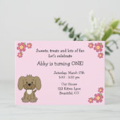 Schattigee puppy 1e verjaardagsuitnodiging voor me kaart (Staand voorkant)