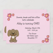 Schattigee puppy 1e verjaardagsuitnodiging voor me kaart (Voorkant / Achterkant)