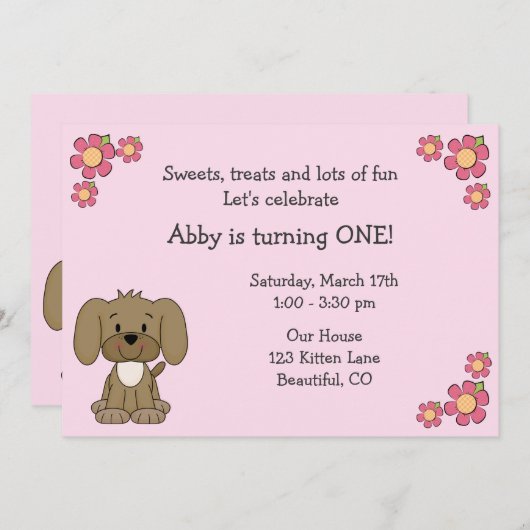 Schattigee puppy 1e verjaardagsuitnodiging voor me kaart (Voorkant / Achterkant)