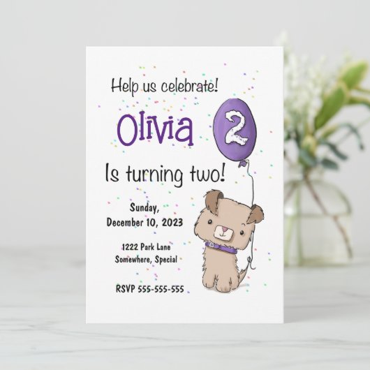 Schattigee puppy, 2e verjaardagsuitnodiging, kaart (Staand voorkant)