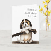 Schattigee Puppy Art Deco Verjaardag Kaart (Gele Bloem)