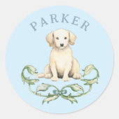 Schattigee Puppy Baby Boy Ronde Sticker (Voorkant)