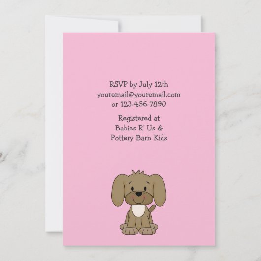 Schattigee puppy baby meisje douche uitnodiging (Achterkant)