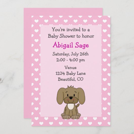 Schattigee puppy baby meisje douche uitnodiging (Voorkant / Achterkant)