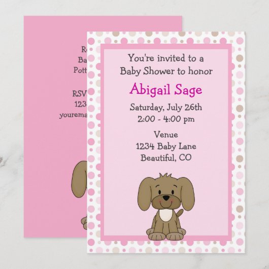 Schattigee puppy baby meisje douche uitnodiging (Voorkant / Achterkant)