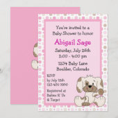 Schattigee puppy baby meisje douche uitnodiging (Voorkant / Achterkant)