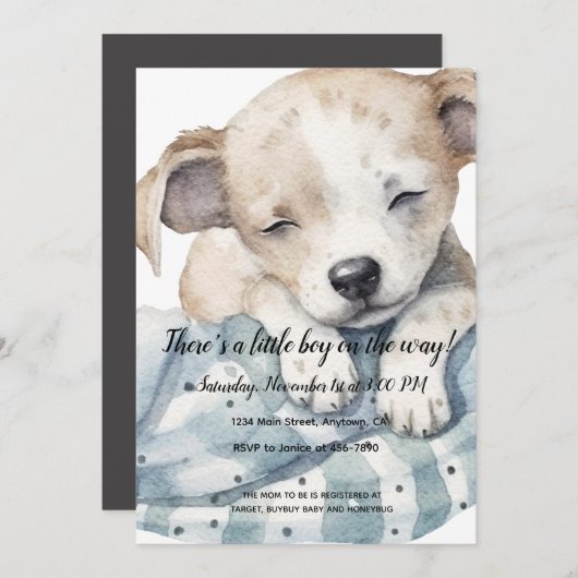 Schattigee Puppy Baby shower Uitnodiging (Voorkant / Achterkant)