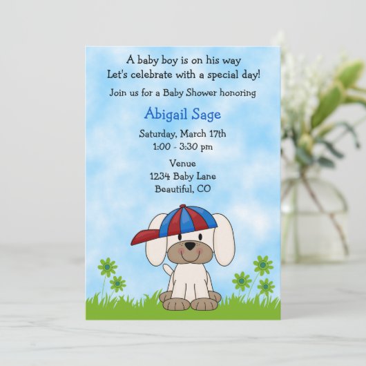 Schattigee Puppy Baby shower Uitnodiging voor Jong (Staand voorkant)