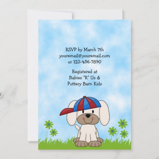 Schattigee Puppy Baby shower Uitnodiging voor Jong (Achterkant)