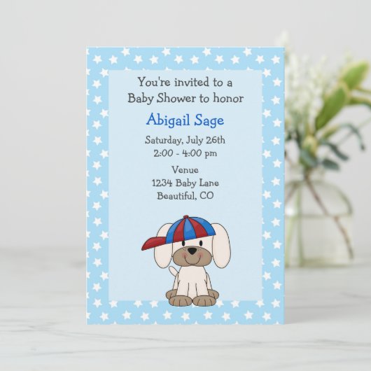 Schattigee Puppy Baby shower Uitnodiging voor Jong (Staand voorkant)