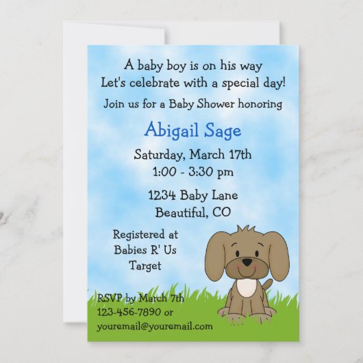 Schattigee Puppy Baby shower Uitnodiging voor Jong (Voorkant)