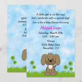 Schattigee Puppy Baby shower Uitnodiging voor Meis (Voorkant / Achterkant)