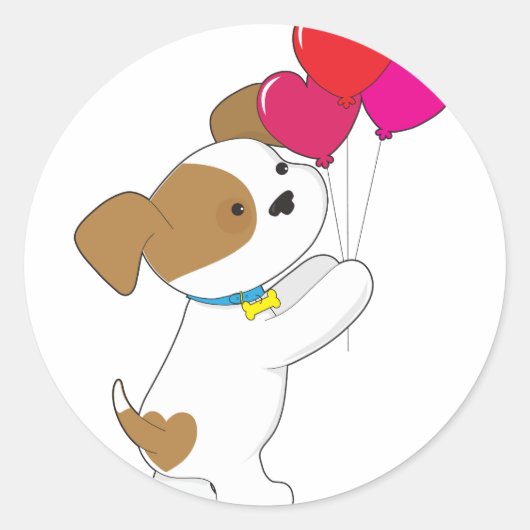 Schattigee puppy ballonnen ronde sticker (Voorkant)