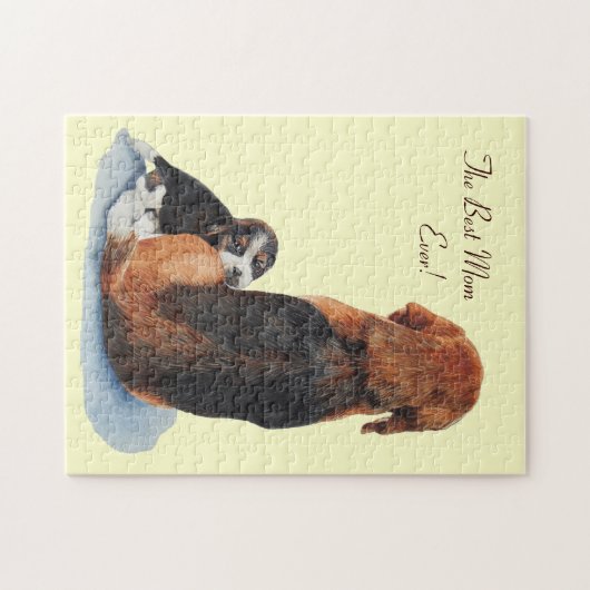 Schattigee puppy beagle knuffelmoeder legpuzzel (Horizontaal)