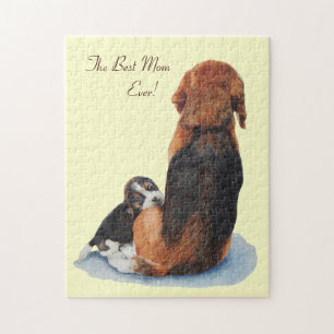 Schattigee puppy beagle knuffelmoeder legpuzzel