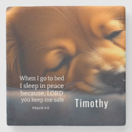 Schattigee Puppy Bijbel Psalm 4:8 Stenen Onderzett Stenen Onderzetter