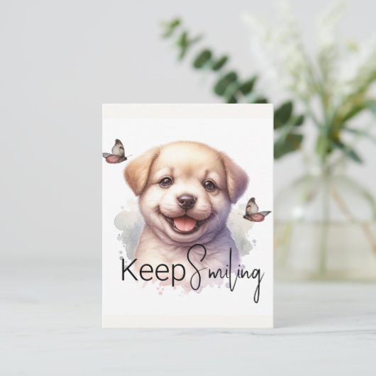 Schattigee Puppy Blijf Glimlachen Aangepast Briefkaart (Staand voorkant)