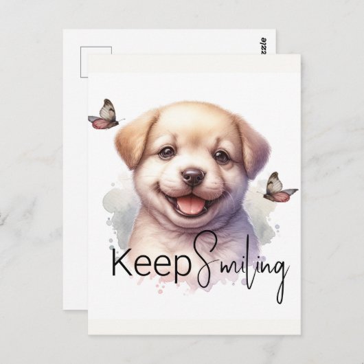 Schattigee Puppy Blijf Glimlachen Aangepast Briefkaart (Voorkant / Achterkant)