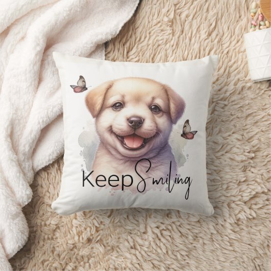 Schattigee Puppy Blijf Glimlachen Aangepast Kussen (Deken)