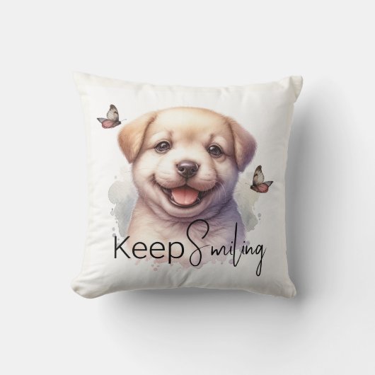 Schattigee Puppy Blijf Glimlachen Aangepast Kussen (Voorkant)
