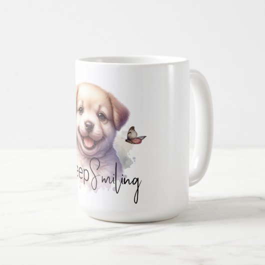 Schattigee Puppy Blijf Glimlachen Aangepaste Mok (Voorkant rechts)