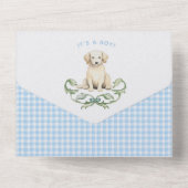 Schattigee Puppy Blue Crest Monogram Geboorteaanko All In One Uitnodiging (Achterkant)