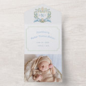 Schattigee Puppy Blue Crest Monogram Geboorteaanko All In One Uitnodiging (Binnen)
