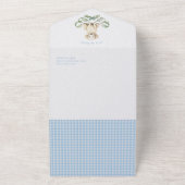 Schattigee Puppy Blue Crest Monogram Geboorteaanko All In One Uitnodiging (Buitenkant)
