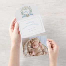 Schattigee Puppy Blue Crest Monogram Geboorteaanko All In One Uitnodiging