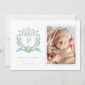 Schattigee Puppy Blue Ribbon Crest | Baby jongen Aankondiging (Voorkant)