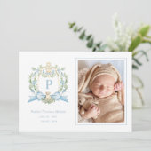 Schattigee Puppy Blue Ribbon Crest | Baby jongen Aankondiging (Staand voorkant)