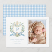Schattigee Puppy Blue Ribbon Crest | Baby jongen Aankondiging (Voorkant / Achterkant)
