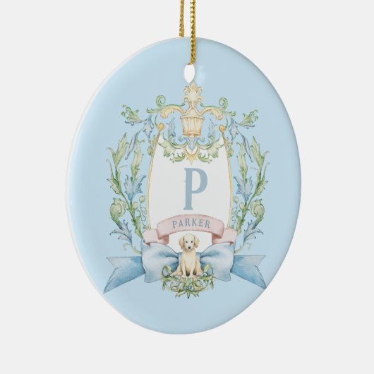 Schattigee Puppy Blue Ribbon Crest | Baby jongen Keramisch Ornament (Rechts)