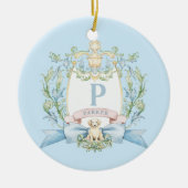 Schattigee Puppy Blue Ribbon Crest | Baby jongen Keramisch Ornament (Voorkant)