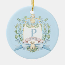 Schattigee Puppy Blue Ribbon Crest | Baby jongen Keramisch Ornament