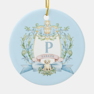 Schattigee Puppy Blue Ribbon Crest Baby jongen Keramisch Ornament