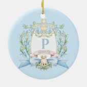 Schattigee Puppy Blue Ribbon Crest | Baby jongen Keramisch Ornament (Achterkant)