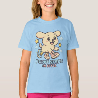 Schattigee Puppy Cartoon Meisjes T-shirt Fun Dog