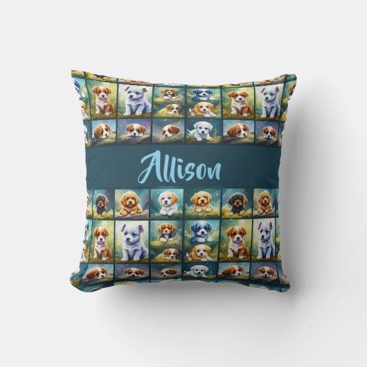 Schattigee puppy collage, baby honden, gepersonali kussen (Voorkant)